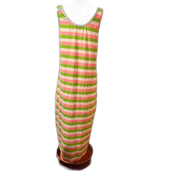 California Woman XL High-Low Sleeveless Sundress Pink, White, and Green Stripes - Picture 2 of 3